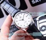 High Quality Clone Omega Watch Silver Bezel Black Leather Strap